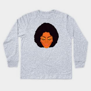 Chic Afro and Gold Makeup (Gray Background) Kids Long Sleeve T-Shirt